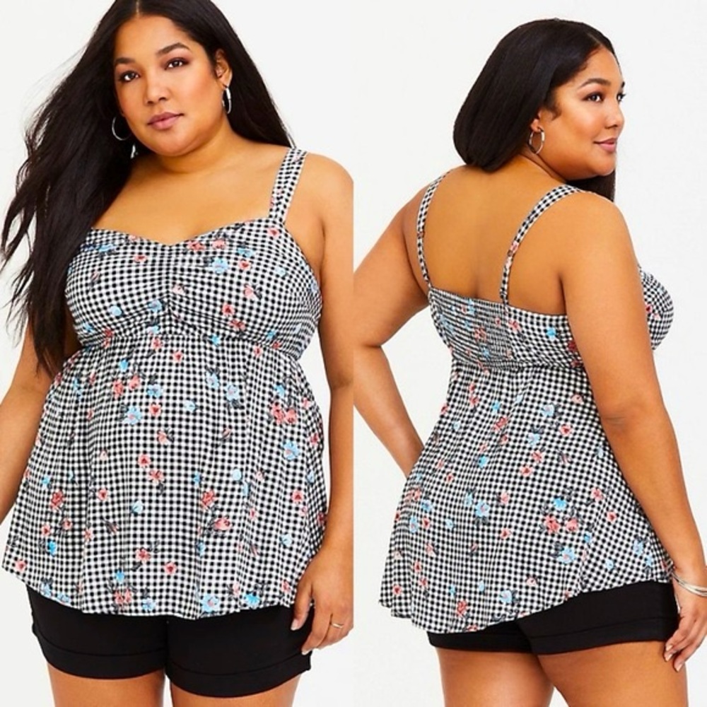 Gingham Floral Babydoll Cami